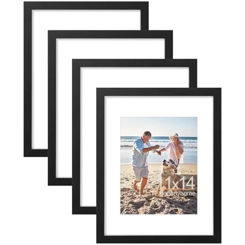 decorUhome 11x14 Picture Frame, Display Pictures 8x10 with Mat or 11x14 without Mat, Wall Mounting Photo Frame, Black, 4 Pack