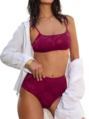 ANRABESS Women's Bikini Sets - High Waisted Lace Swimsuits Two Piece Beach Wear Burgundy Medium - Image 1
