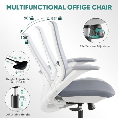 Ergonomic Mesh Office Chair, 330LBS Executive Desk Chair with Lumbar Support, 2D Armrests, Comfy Swivel Computer Task Chairs for Long Hours (Grey) - Thumbnail 6