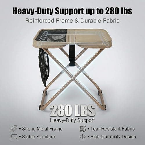 Acaine Foldable Sling Bag Stool with Storage Pocket, Heavy Duty Seat Supports 280 lbs, Non-Slip Feet, Easy Setup Ultralight Chair for Hiking, Fishing, Camping & Festivals (Black) - Thumbnail 4
