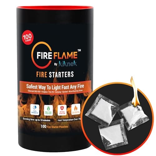 Fireflame Quick Instant Fire Starter - 100% Waterproof All-Purpose Indoor & Outdoor Firestarter, for Charcoal Starter, Campfire, Fireplace, BBQ - Odorless and Non-Toxic - 100 Pouches in Canister - Thumbnail 2