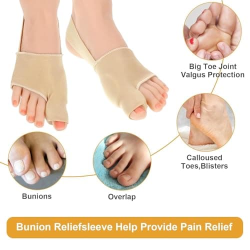 Bunion Corrector for Women & Men - Professional Big Toe Separators for Day & Night Use - Soft Gel Bunion Splint Pads for Hallux Valgus Relief, Hammer Toe Straightener - Comfortable, Breathable & Anti-Slip (Beige, 1 Pair) - Thumbnail 4