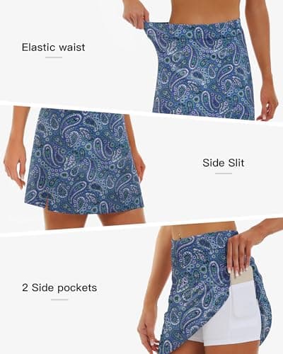 Stelle Women's Athletic Skorts 17" Golf Skirts Inner Shorts Tennis Skort with 2 Pockets Running Sports Pickleball Skirt(Ornate Paisley Print,L) - Thumbnail 6
