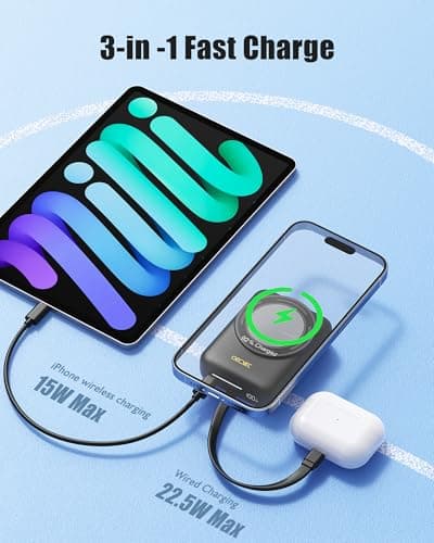Qecvec Magnetic Portable Charger 10000mAh, Wireless Power Bank, 22.6W Fast Charging Power Bank, Compatible with iPhone Series, Android Devices, Compact and Lightweight for Short Travel-Black - Thumbnail 2
