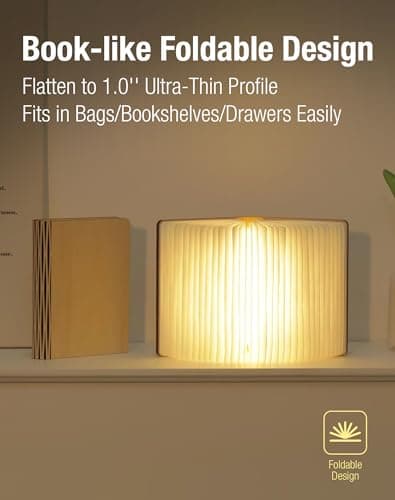 ZBOLE Wooden Book Lamp - Portable Folding LED Book Light for Reading, Unique Gift for Book Lovers, Magnetic Mood Lighting for Home&Library Decor (Maple) - Thumbnail 2