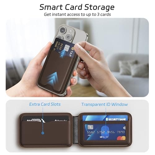 LULULOOK Magnetic Wallet Stand for iPhone, 2-in-1 Full Grain Leather Phone Wallet 3 Cards Holder w/Adjustable Stand, Fits iPhone 16/15/14/13/12 and Mag-Safe Cases, Not for Mini Models, Brown - Thumbnail 2