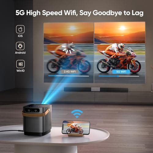 Mini-Portable-Projector, [Unique Handle Design] Mini Projector with WiFi and Bluetooth, 1080P Smart Portable Projector with Touch Screen, TOPTRO Outdoor-Movie-Proyector for Phone/TV Stick/PS5/Laptop - Thumbnail 6