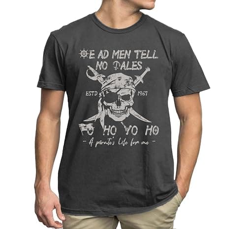 IsPICK Pirate Shirt Mens Pirate Costume Shirts Skeleton Skull Graphic Tee - Image 1