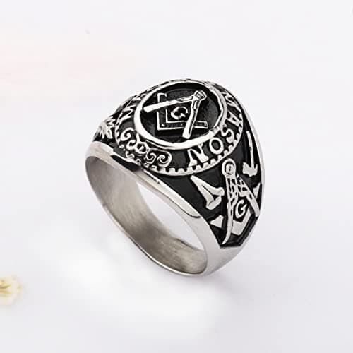 YLWJSP Freemason Ring - Signet Style, Stainless Steel, Size 9 - Masonic Master Mason Gift for Occasions - Thumbnail 4