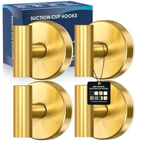 MOTAIPEAK Suction Cup Hooks for Shower,Heavy Duty Shower Towel Suction Hooks,No Drill Wall Mounted Towel Hooks for Bathrooms Wall,Kitchen,Glass,Mirror,Tile to Hang Towels,Robes,Coat-Gold(4 Pack)