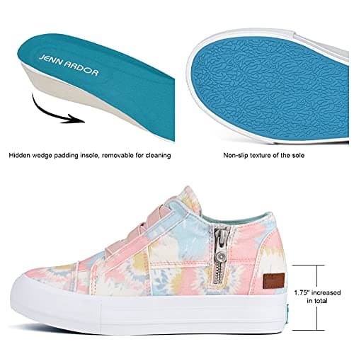 JENN ARDOR Wedge Sneakers for Women Fashion Canvas Shoes Casual Platform Hidden Heel Womens Slip On Sneaker Non Slip Side Zipper Pink-Blue - Thumbnail 5