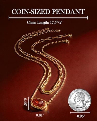 Anranyo 18K Dainty Gold Necklace, Red Birthstone Necklace, Layered Necklaces for Women Hypoallergenic, Non Tarnish, Minimalist, Birthday Day Gifts for Wife Daughter Sister Girlfriend - Thumbnail 4