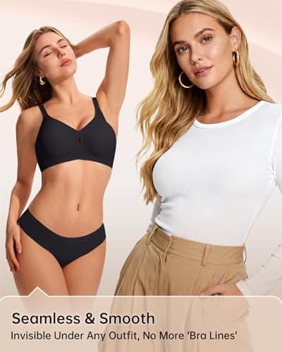 LetsJoli Black Bra Wireless Bras for Women No Underwire Seamless Support and All Day Comfort Tshirt Bras Early Fall Fashion(Black L) - Thumbnail 5