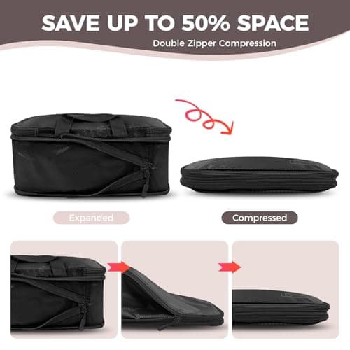 Idcymoul 8-Piece Compression Packing Cubes for Travel, Ultralight Sleek Luggage Organizer Set for Business Trips & Frequent Travelers, Space Saving for Carry-On & Suitcase - Black - Thumbnail 3