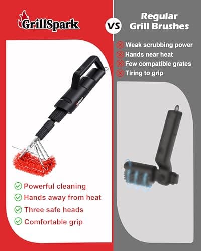 GrillSpark Electric Grill Brush – Reciprocating Motor Grill Cleaner (600/720 Strokes/min), 3 Interchangeable Brush Heads Including Bristle-Free Options, Ideal BBQ Gift for Dads & Grill Lovers - Thumbnail 3