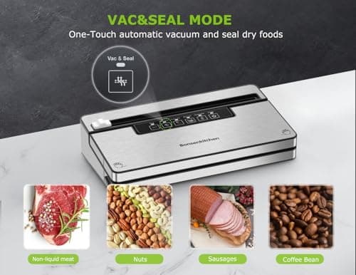 Bonsenkitchen Vacuum Sealer Machine, Stainless Steel Food Sealer Vacuum Sealers with 1 Roll & 5 Bags, 5 Food Vacuum Modes, Built-in Cutter & Bag Storage (Silver Black) - Thumbnail 3