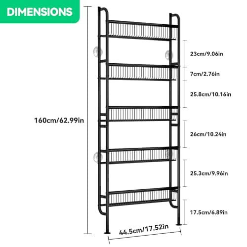 Ormeo Home Behind The Door Narrow Bookshelves Pantry Spice Rack 5-Tier Slim Metal Space-Saving Organizer for Bathroom Closet Kitchen Living Room Sturdy Room Laundry Room, Black - Thumbnail 2