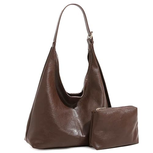 MaijjLyn Hobo Bags for Women Tote Bag Retro PU Leather Shoulder Handbags Slouchy Crossbody Hobo Purses with Coin Purse 2PCS Brown