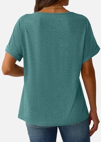 GKBK Womens Short Sleeve T Shirts V Neck Loose Fit Shirts Summer Casual Basic Tee Tops Cyan XXL - Thumbnail 4