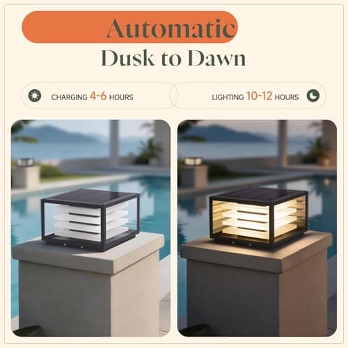 VZVI Glass Solar Post Lights Outdoor, 11.8" Large Solar Pillar Lights Outdoor Waterproof, 3000K LED Column Light Outside, Dusk to Dawn Column Lamp, Modern Pillar Light for Entrance Posts (1 Pack) - Thumbnail 5