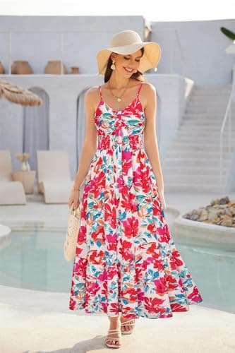 Womens Casual Floral Tie Front Sleeveless Long Evening Dress Cocktail Party Maxi Wedding Dresses - Thumbnail 4