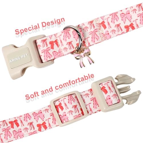 ARING PET Girl Dog Collar, Cute Spring Summer Pink Bow Puppy Pet Collars Necklace for Small Medium Large Female Dogs-M - Thumbnail 5
