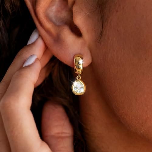 Gold Dangle Earrings Small Chunky Earrings for Women Trendy 14K Gold Plated Hypoallergenic Cute Thick Huggie Hoops Earring Jewelry for Women Gifts - Thumbnail 2