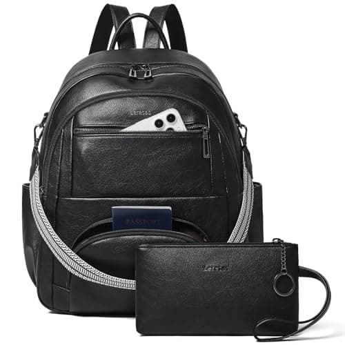 Leresas 35L Backpack Purse for Women Men Teacher Backpack Vegan Leather Fashion Travel Backpack Business Work College Computer Bag Black - Image 1