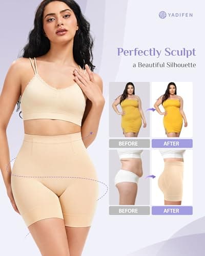 YADIFEN Shapewear for Women Tummy Control, Mid Waist Body Shaper Shorts Butt Lifting Seamless Shapewear Under Dresses - Thumbnail 4