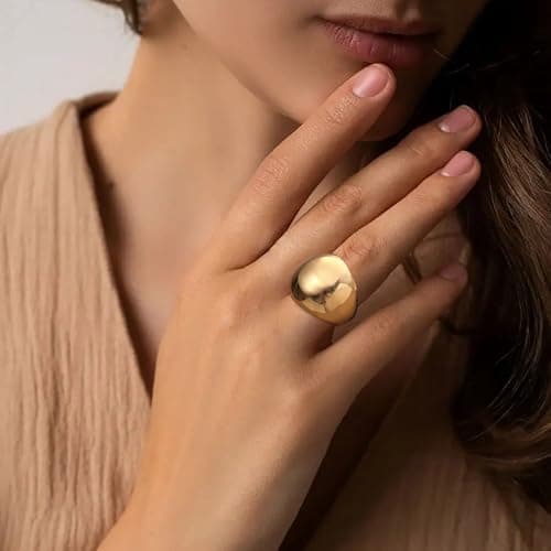 Sistble Chunky Gold Rings Gifts for Women 14K Gold Plated Statement Rings Stackable Dome Thumb Pinky Gold Rings Size 6 Jewelry Birthday Anniversary Christmas Stocking Stuffers for Women teens - Thumbnail 3