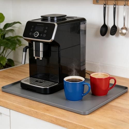 LTHCCOU Silicone Coffee Mat for Countertop 24" x 16" x 0.8" Leak-Proof Under Coffee Maker Mat with Raised Edges for Dish Drying Espresso Machine Bar Station Accessories, Grey - Image 1