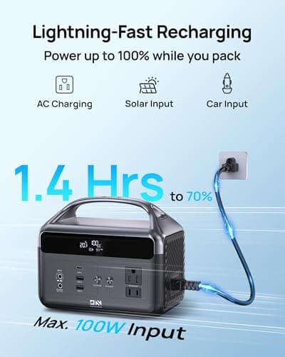 DaranEner Portable Power Station, 192Wh LiFePO4 Battery Backup w/2 300W (Surge 600W) AC Outlets, 2H Fast Charging, Power Bank for Hurricane Emergency/Home/Outdoor Camping/RVs Use - Thumbnail 3