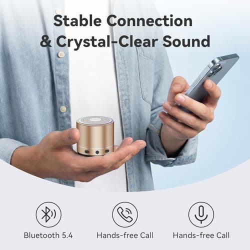 buwy Mini Bluetooth Speaker, 2026 Ultra-Light Mini Bluetooth Speaker, IP7 Waterproof Brief Design, Small Shower Travel Speaker for Outdoor, 8H Playtime, Perfect for Phone/PC/Tablet & Gift Golden - Thumbnail 3