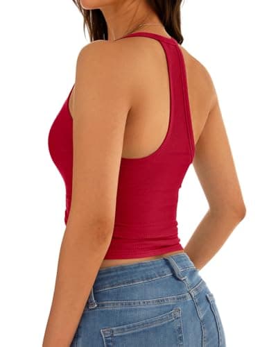 GKBK Racerback Tank Top for Women Spaghetti Strap V-Neck Layering Cami Red - Thumbnail 2