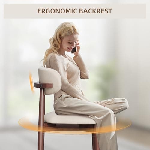 EURUIS Modern Wooden Dining Chairs Set of 6, Fabric Upholstery Kitchen Chairs Farmhouse Dining Room Side Chairs for Restaurants, Cafes, Patio, Easy Assembly, Beige - Thumbnail 4
