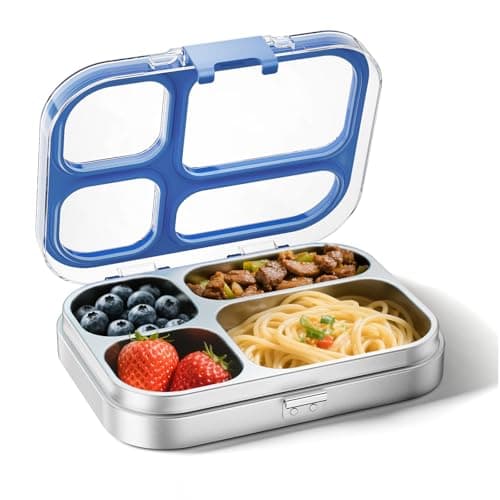 G.a HOMEFAVOR Stainless Steel Lunch Box - 4 Compartments Bento Box for Kids, Leakproof Food Container for School, Office, Dishwasher Safe, BPA-Free, 800 ml/27 oz, Dark Blue