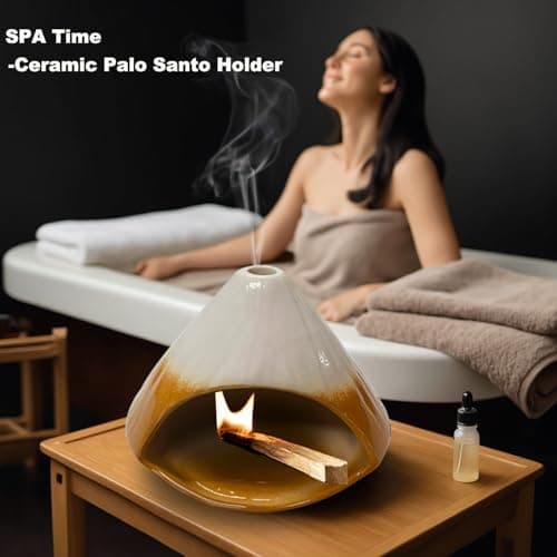 Ceramic Palo Santo Holder - Fuji Mountain Shape Incense Stick Burner, Heat-Resistant Ash Catcher for Yoga, Meditation & Aromatherapy, Zen Home Decor with Gift Box (Brown and White) - Thumbnail 6
