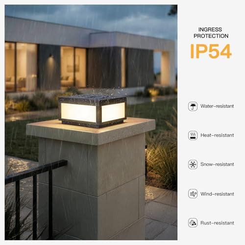 MVBT Large Solar Post Lights Outdoor, Square Solar Pillar Lights 12x12, Solar Power Column Light Waterproof, Modern Post Lamps Outdoor, Dusk to Dawn Lantern Column Lamp for Driveway Entrance Pillars - Thumbnail 4