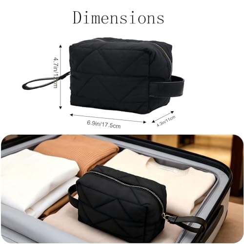 RCFJ b y K L A N D Quilted Makeup Bag Travel Cosmetic Bag, Soft Polyester Toiletry Bag for Women, Small Cosmetic Bag Portable Organizer with Dual Handle, Lightweight Storage Pouch - Thumbnail 2