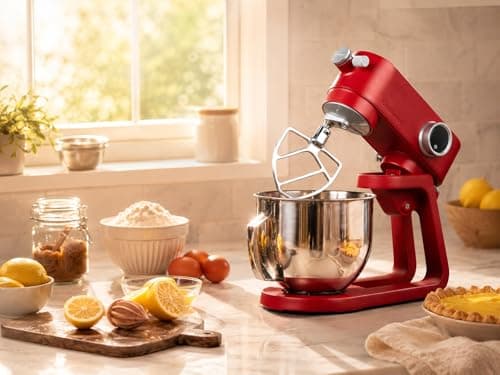 Kraftsman Stand Mixer Heavy Duty - All Metal Kitchen Standing Mixer 5.3 Quart with 4 Stainless Steel Attachments, DC Motor & Multifunctional Power Hub, 8-Speed & Timer, Lower Noise (Red) - Thumbnail 2