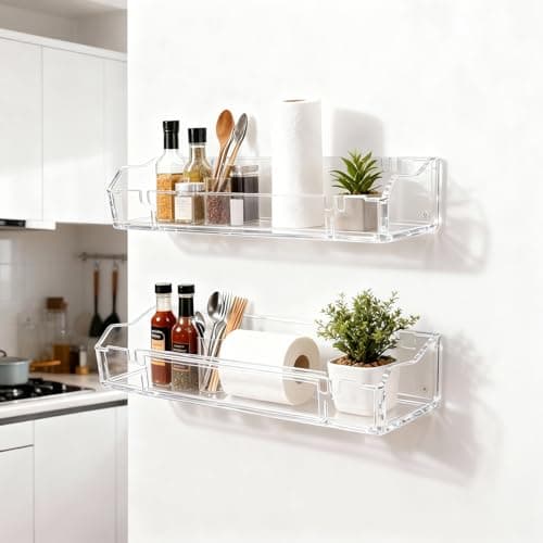 4 Packs Clear Floating Display Shelves for Wall, Clear Acrylic Card Display Shelf Room Decor for Doll Figurine/Book/Photo/Makeup in Living Room, Bedroom, Kitchen Storage and Bathroom Wall Organizer (4) - Thumbnail 3