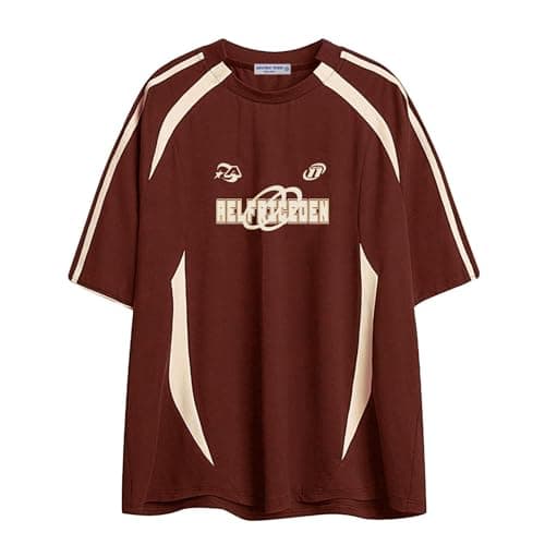 Aelfric Eden Oversized T Shirt Men 90s Shirt Unisex Streetwear Contrast Color Graphic Tees Casual Vintage Summer Tops Wine Red Small