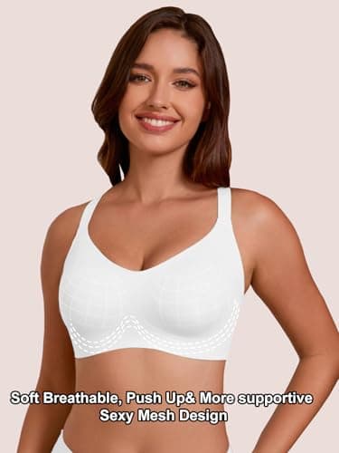 COCOMARTS Jelly Bras for Women No Underwire Full Coverage Push Up Bra Wireless Seamless Bra Comfortable Tshirt Bralettes White 2X-Large - Thumbnail 2