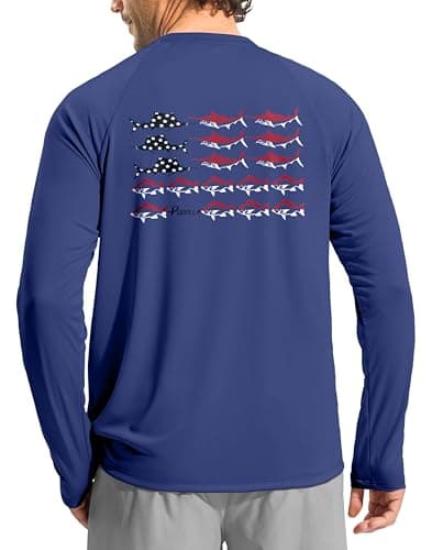 Pudolla Men's Sun Protection Long Sleeve Shirts UPF 50+ Fishing Swim Shirts Lightweight Quick Dry Rash Guard Hiking Shirts(Blue/Red Fish X-Large) - Image 1