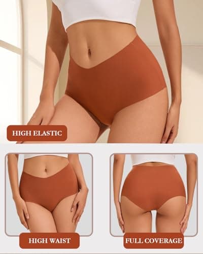 Ailongcity Womens Underwear High Waist Tagless 7 Pack Panties Seamless Full Coverage Briefs Silky Stretch (US, Alpha, Small, Regular, Regular, Orange/Marron/Nude/Green/Coffee brown/Purple/Black) - Thumbnail 5