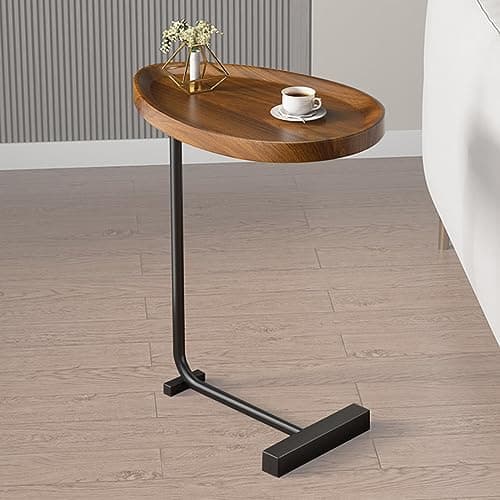 TRUNYAQI C Shaped Side Table, Small C Table End Table for Sofa and Bedside, Couch Side Tables That Slide Under, Wood C Shaped End Table for Bedroom Living Room, 18”L X 12”W