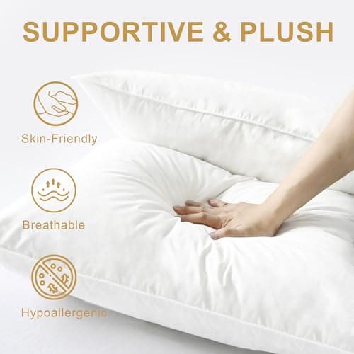 WQSPRING Down Pillows King Size Set of 2 – 750 Fill Power Hotel Quality Bed Pillows for Sleeping, Medium Firm for Side Back Stomach Sleepers, Breathable Downproof Cover, Oeko-TEX Certified - Thumbnail 6