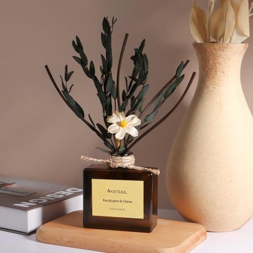 Aeeteek Reed Diffuser, Eucalyptus & Citrus Scented Oil Diffusers for Home with Dried Flowers, 3.4 Fl Oz Essential Oil Diffuser for Bathroom, Elegant Fragrance for Room Decor - Thumbnail 2