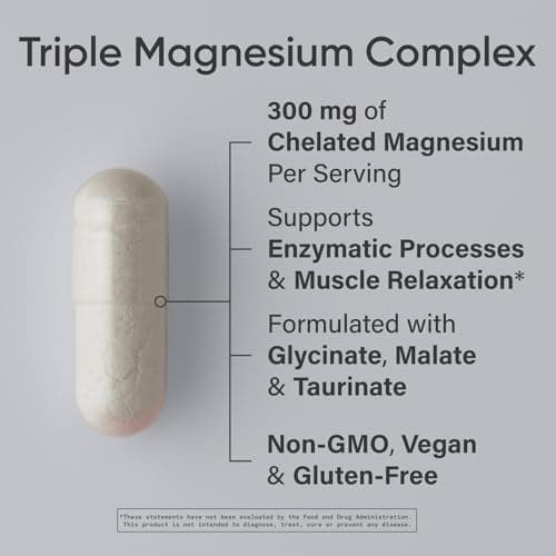 Sports Research® Chelated Triple Magnesium Complex with Glycinate, Taurinate & Malate (Chelamax®) for Enhanced Bioavailability* - 300 mg per Serving, Non-GMO, Certified Vegan, 120 Veggie Capsules - Thumbnail 2