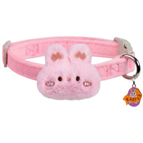 Cute Easter Dog Collar for Puppy Small Medium Large Dogs with Removable Bunny/Rabbit, Pink Girl Dog Collar for Easter, Birthday, Wedding, Daily Wear and Photoshoots (Easter, M: for Medium Dog) - Image 1